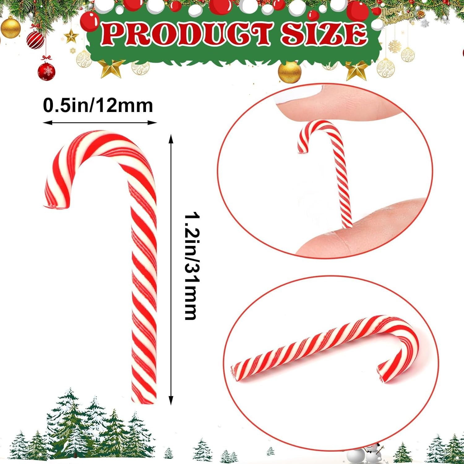 Mini Christmas Candy Canes Ornaments Red White Party Décor 80pcs