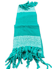 Teal White Striped Fringe Throw Blanket Scarf Wrap Shawl 83x51 GRN-39