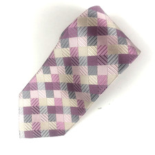 Geoffrey Beene 100 Silk Tie Purple Gray Geometric Squares Pattern Designer Mens