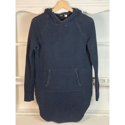 BDG Urban Outfitters Chunky Hooded Knit Sweater Boho Blue Hoodie Distressed S