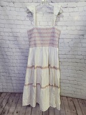 Madewell Lucie Smocked Tiered Midi Maxi Dress XL White Red Embroidery