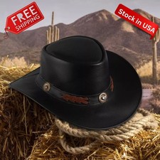 Shapeable Western Style Leather Cowboy hat Men - Women Wide Brim Vintage