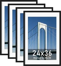 24x36 Poster Frame Set of 4 Wall Picture Frames 20x30 with Mat or 24x36 Black