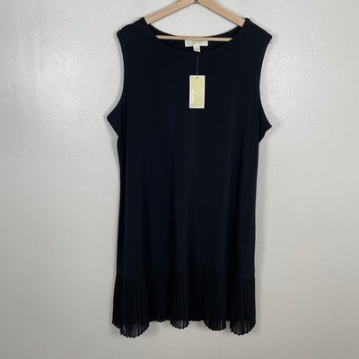 Michael Kors Women's 1X Shift Dress Black Pleated Hem Sleeveless NEW