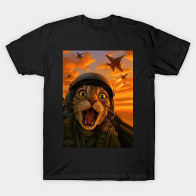 Cat Pilot T-Shirt Crazy Kitty Graphic Casual Shirt Unisex