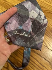 Oscar de la Renta Studio 100% Silk Tie Abstract 90s Vintage Teal Purple USA Made