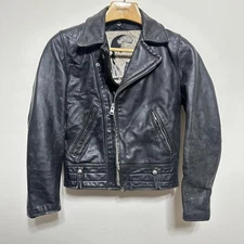 VINTAGE Schott James Dean JD-2 Leather Motorcycle Jacket Mens 38 Black USA 80s