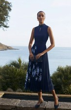 Hobbs Daniella Floral Pleated Navy Multi Dress Size UK 18 New With Tags RRP£179