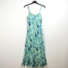 Adini Blue Green Floral Strappy Midi Dress Ruffle Hem UK 8-10 S