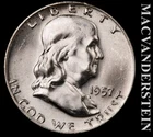 1957-D Franklin Half Dollar- Full Bell Lines- Choice Gem Brilliant Unc+++ #L5455