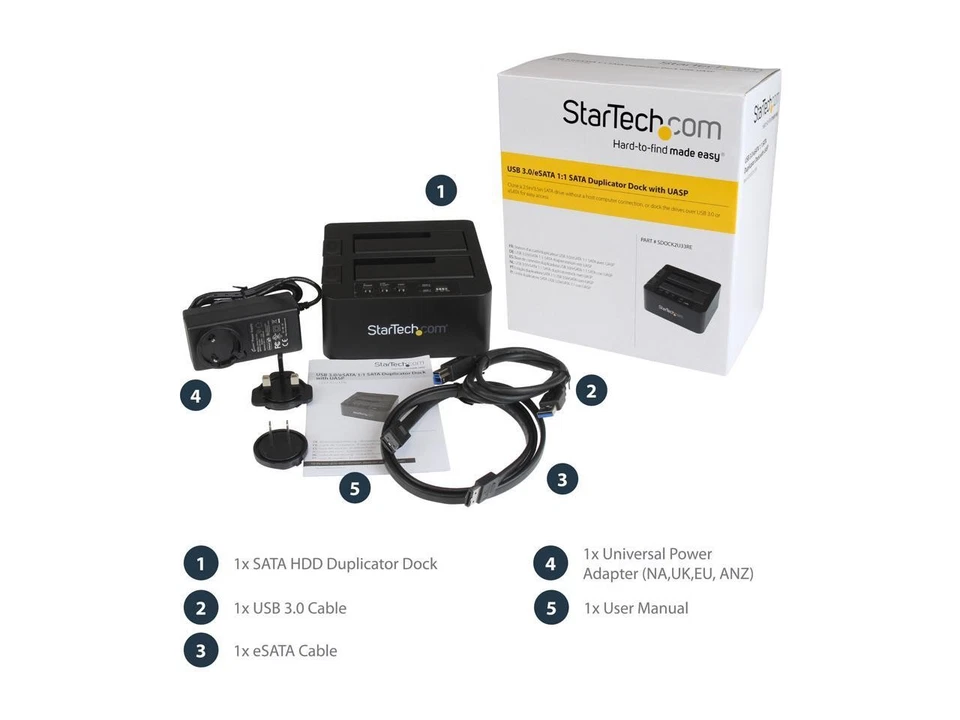 StarTech.com SDOCK2U33RE USB 3.0 / eSATA 2.5/3.5" SATA HDD/SSD Duplicator Dock – - Image 3 of 4