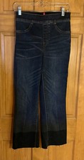 SPANX FLARE CROPPED JEANS Indigo Blue Pull-on Jeans Raw Hem 20231R Sz SMALL NWOT