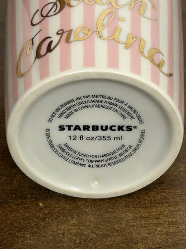 Starbucks Travel Mug Keramik South Carolina Pink Stripe 12 oz 2016 selten - Bild 6 von 6
