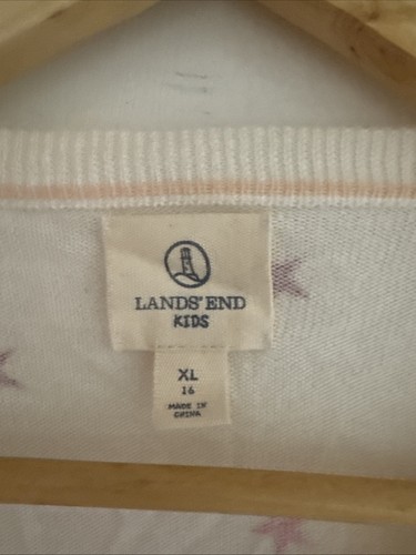 Lands' End Kids White Cardigan with Pink Stars Size XL (16) - Picture 4 of 6