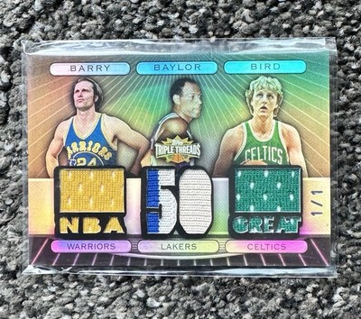 2008-09 TOPPS TRIPLE THREADS TRIPLE Game Used Larry Bird, Baylor Rick Barry 1/1