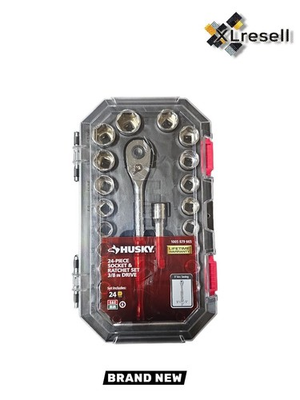 #ad Husky 3 8 in. Drive Ratchet SAE Metric Standard Socket Set 24 Piece $29.90