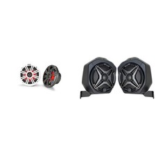 Kicker 45KM654L 6.5" LED Marine Speakers Bundled with Rear Speaker Pods Compa...