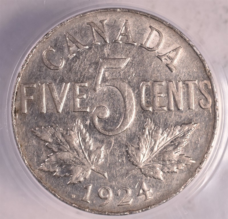 1924 Canada 5 Cents - ANACS AU50 Details 