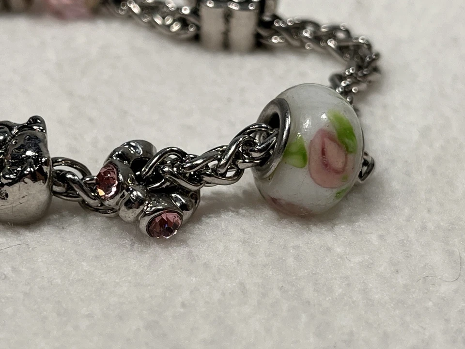 Pulsera con dije de cristal rosa tono plata estilo europeo cuentas joyería mamá madre Foto 2 de 4