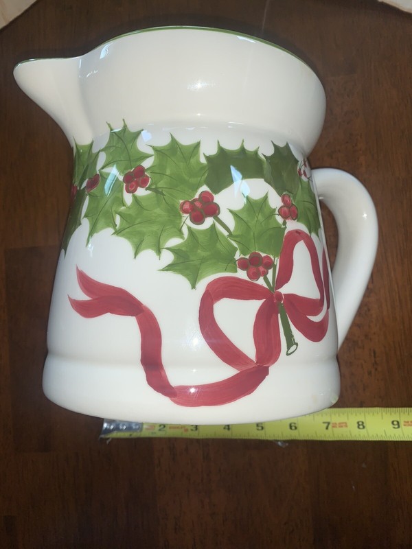 Vintage Laurie Gates Los Angeles Potteries Holly Ribbons Berries Pitcher Xmas