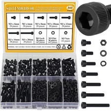 565 Pieces M3 Screws Nuts Washers Set Black M3 X 4/6/8/10/12/16/20mm Hex Socket 
