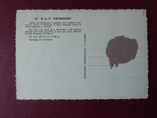 CARTE POSTALE AVIATION POST CARD CPA PHOTO RAF FAIREY SWORDFISH TORPEDO TORPILLE - Imagen 2 de 2