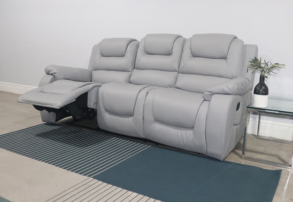 CLEARANCE Vancouver 3 Seater Recliner Sofa, Light Grey Faux Leather
