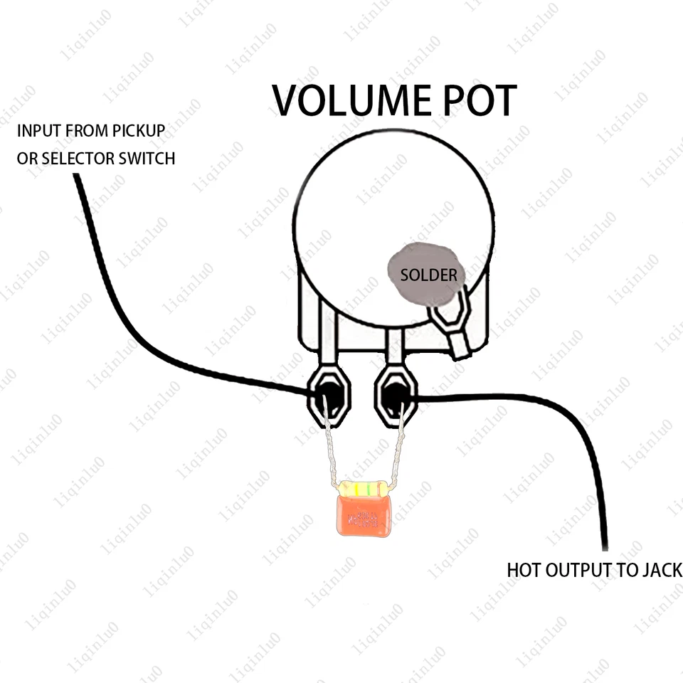 Kit de circuito de sangrado agudo de olla de volumen de guitarra de 2 piezas condensador 0,001 uf resistencia 150 k Foto 2 de 4