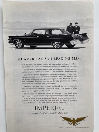 1962 Chrysler Imperial Crown 4 Door Southampton Print Ad