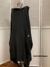 LD1066 Black XLarge NWT Match Point Linen Dress Flax Light Pocket Light Oversize