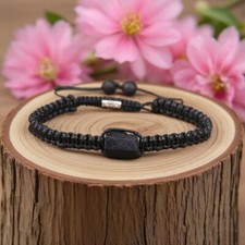 Raw Black Tourmaline Braided Bracelet Healing Crystal Protection Unisex Gifts