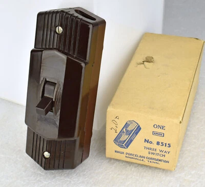 KNOX PORCELAIN CORP VTG NOS Knox 3-Way Bakelite Surface Mount Light Switch Brown Art Deco Hardware