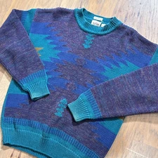 Vintage Arrow Sweater Mens L Purple Southwestern Hand Loomed Pullvoer Fisherman