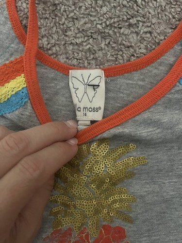 Ella Moss Gray Tank Top With Pineapple Design Boho Style Size 14 Y2K Orange - Picture 2 of 3
