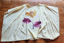 Floral yellow Batik Hand Painted Kaftan Poncho Hippy Women Blouse Top one size