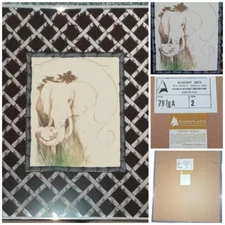 RARE 1975 Academy Arts Lattice Elephant w baby Mirror 20x24 Signed William Tara