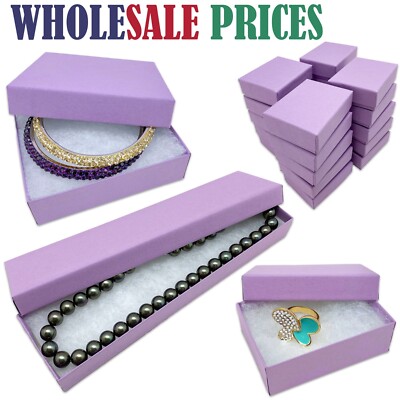 BULK Cardboard Kraft Paper JEWELRY GIFT BOXES Cotton Filled PURPLE for Shipping