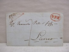Vintage 1859 Stampless Cover Letter Correspondence to Livorno From Genova Italy