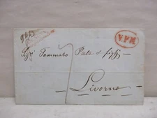 Vintage 1859 Stampless Cover Letter Correspondence to Livorno From Genova Italy