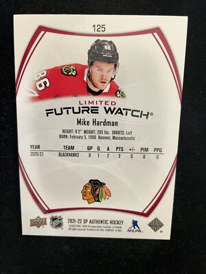 21-22 UD SP Authentic Hockey Red Limited Future Watch 125 Mike