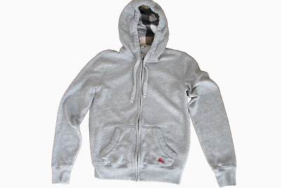 BURBERRY BRIT Chester Hoodie Gray Full Zip Mens Nova Check Plaid