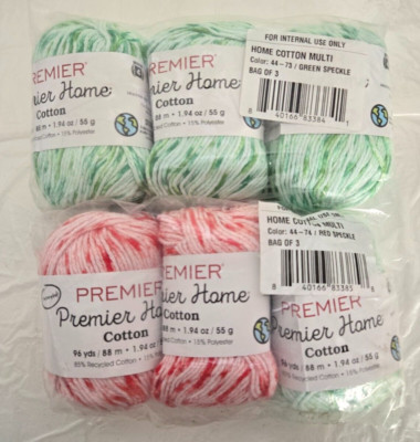 YARNメリノシーツ 6-Skeins Premier Home Cotton 1.94 oz Yarn #44-73 Green Speckle