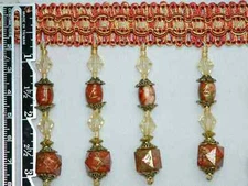 3" Tassel Fringe Trim Marble Bead brown green coral Sold by Yard