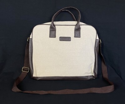 John Varvatos Beige Canvas Crossbody Messenger Travel Bag
