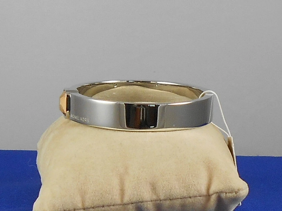 Michael Kors Silver Plated 2 Tone URBAN RUSH Hinged Bangle Bracelet MKJ5802 $95 - Image 2 of 3