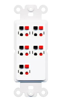RiteAV 5 Port Speaker Wire Plug Jack Wall Plate - Rocker [White]