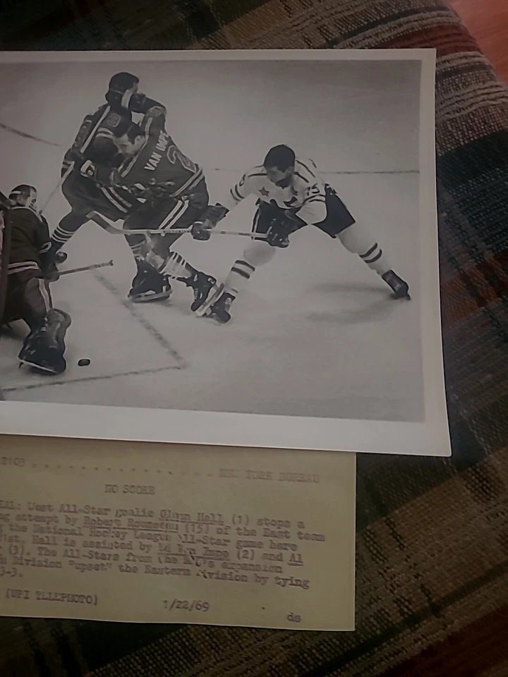 1969 NHL HOCKEY ALL-STAR GAME PHOTO GLENN HALL BOBBY ROUSSEAU ED VAN IMPE GOALIE - Image 3 of 4