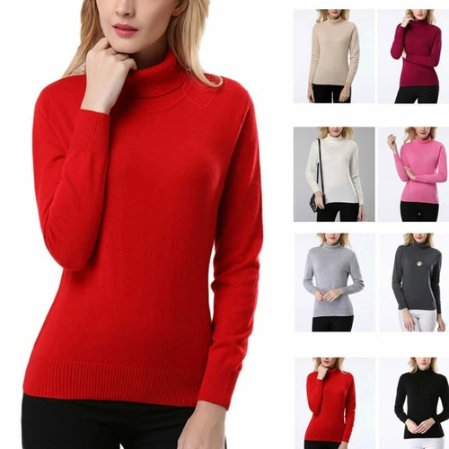Damen Schmal Strick Rollkragen Kaschmir Pullover Pulli Gummizug Kuschelpullover - Bild 5 von 36