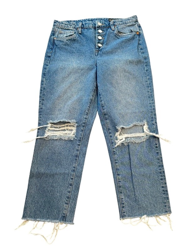 Blank NYC The Madison Crop Jeans Womens SZ 27 High Rise Distressed Button Fly
