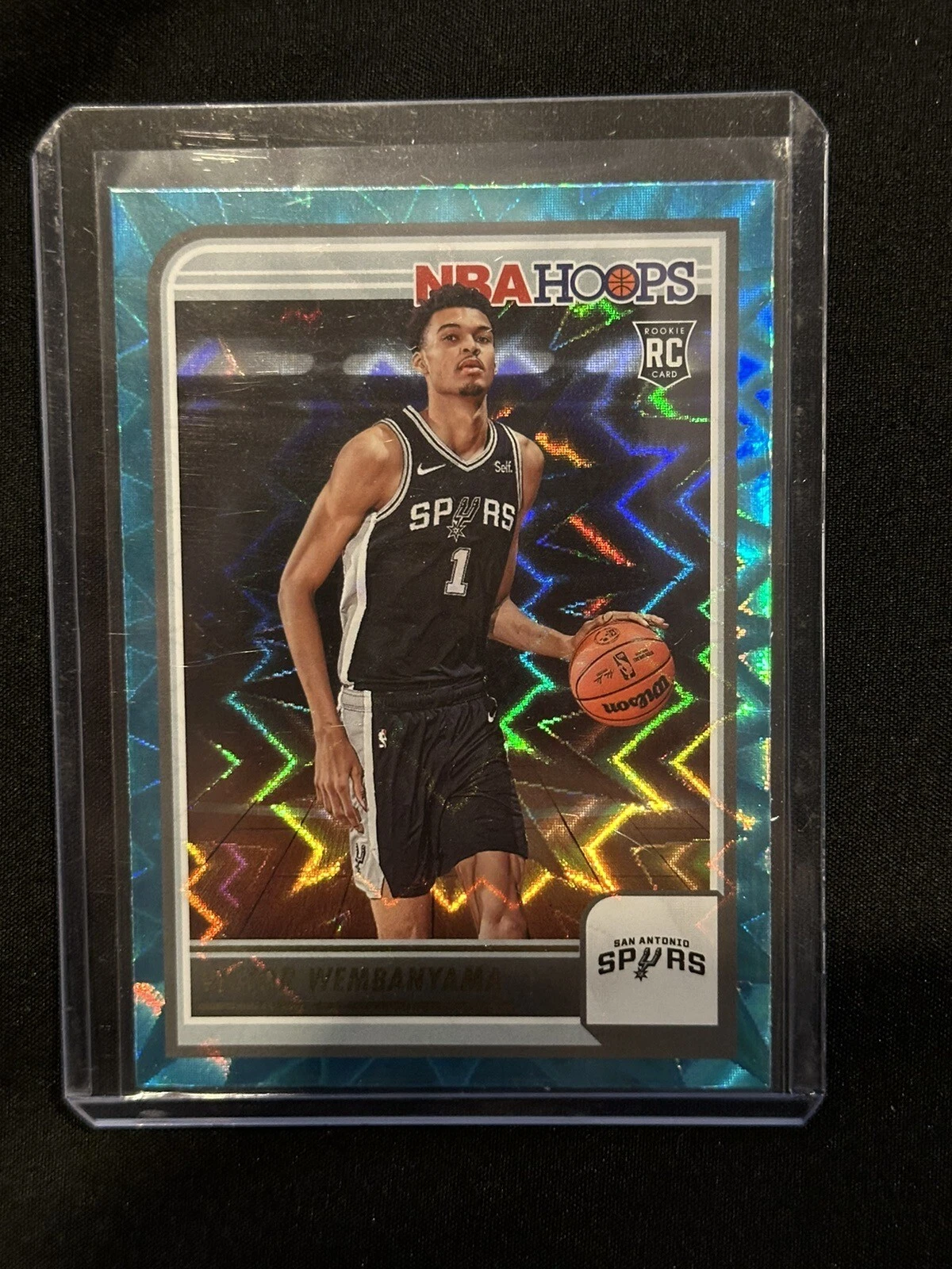 2023-24 NBA Hoops VICTOR WEMBANYAMA Teal Explosion Holo ROOKE CARD SSP!! #277 !!